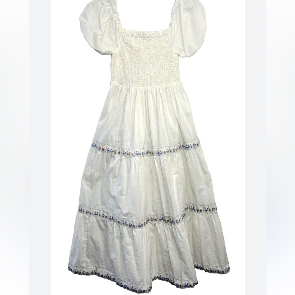 Rachel  Zoe tiered white and floral ribbon stretchy bodice dress 
100% cotton